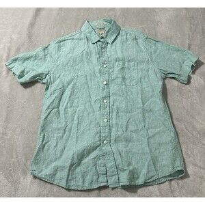 LL Bean Linen Shirt M-Reg Button Up Sea Foam Green Slightly Fitted Beach Casual